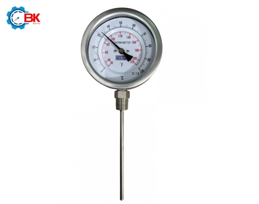 Đồng hồ nhiệt độ Yamaki D100mm 0-100 độ C/F chân đứng L150mm