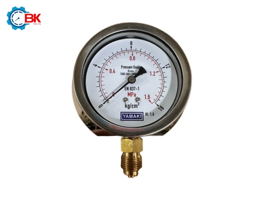 Đồng hồ áp suất Yamaki D75mm 0-16kg/cm2 vỏ inox chân đồng ren 3/8″BSP