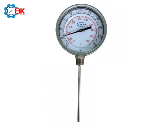 Đồng hồ nhiệt độ S.H.M D100mm 0-250 độ C chân đứng L150mm