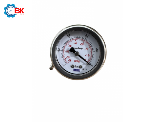 Đồng hồ áp suất D50mm -1-0bar vỏ inox chân đồng chân sau 1/4"NPT