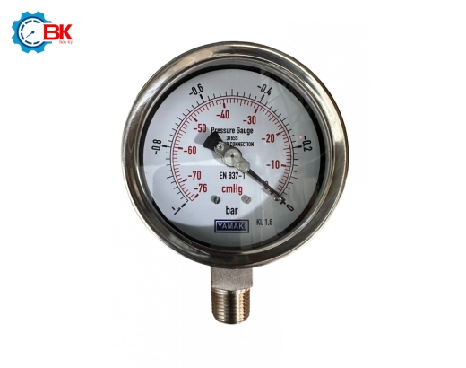 Đồng hồ áp suất Yamaki D100mm -1+0bar Inox316SS toàn bộ chân đứng ren 1/2"NPT
