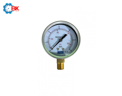 Đồng hồ áp suất hơi Yamaki D63mm 0-6bar chân đứng ren 1/4"NPT