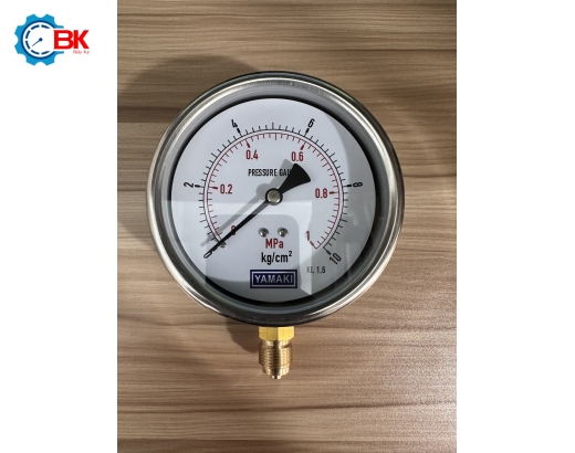 Đồng hồ áp suất Yamaki D100mm 0-10kg/cm2 vỏ inox chân đồng ren 3/8″BSP