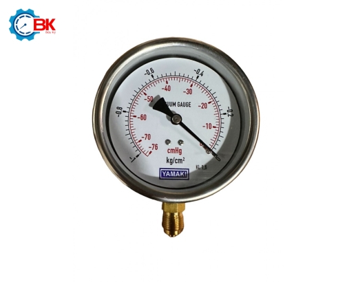 Đồng hồ áp suất Yamaki D100mm -1-0kg/cm2 vỏ inox chân đồng ren 3/8″BSP