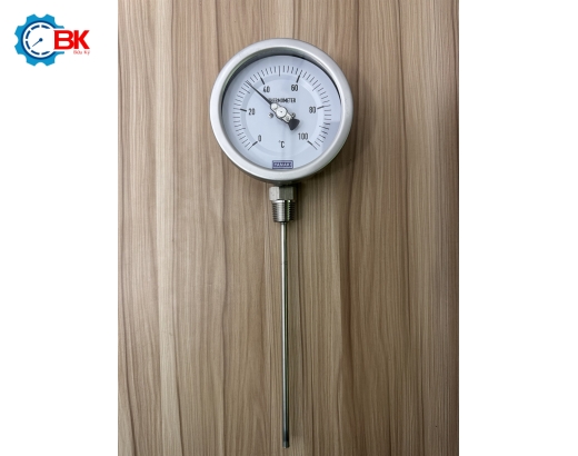Đồng hồ nhiệt độ Yamaki D100mm 0-100 độ C/F chân đứng L200mm