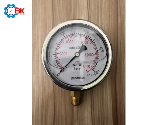 ĐỒNG HỒ ÁP SUẤT BRADOTEN D100MM 0-1000KG/CM2 CHÂN ĐỨNG REN 3/8″NPT