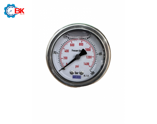 Đồng hồ áp suất D50mm 0-100bar vỏ inox chân đồng chân sau 1/4"NPT
