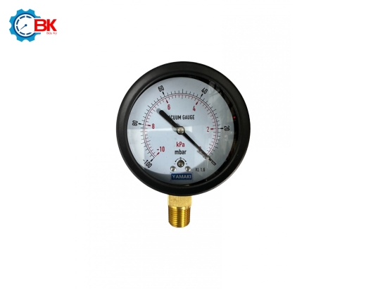 Đồng hồ áp suất thấp Yamaki D100mm -100-0mbar vỏ thép ren đồng 1/2"NPT