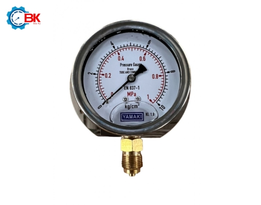 Đồng hồ áp suất Yamaki D75mm 0-10kg/cm2 vỏ inox chân đồng ren 3/8″BSP
