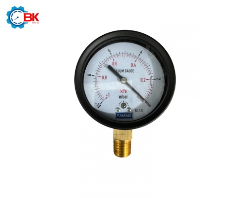 Đồng hồ áp suất thấp Yamaki D100mm -10-0mbar vỏ thép ren đồng 1/2"NPT