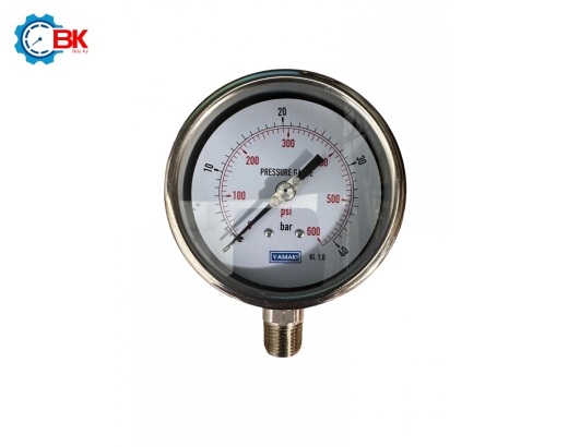 Đồng hồ áp suất Yamaki D100mm 0-40bar Inox304 toàn bộ chân đứng ren 1/2"NPT