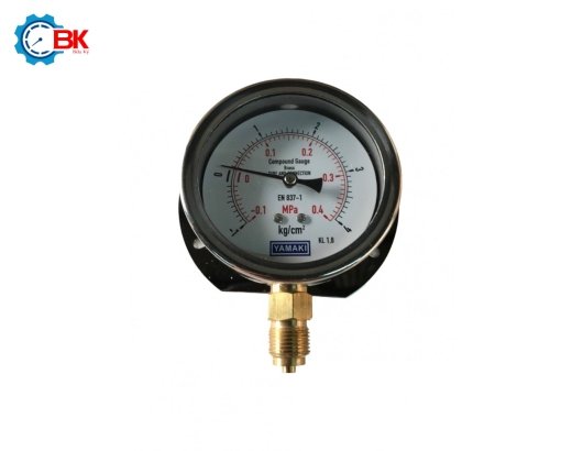 Đồng hồ áp suất Yamaki D75mm -1+4kg/cm2 vỏ inox chân đồng ren 3/8″BSP