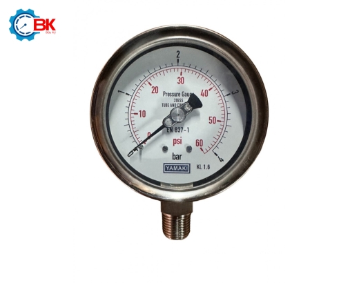 Đồng hồ áp suất Yamaki D100mm 0-4bar Inox316SS toàn bộ chân đứng ren 1/2"NPT