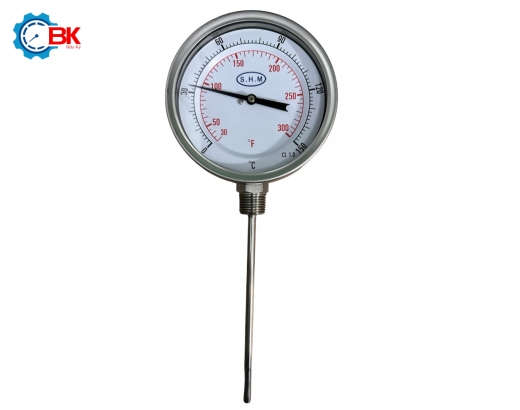 Đồng hồ nhiệt độ S.H.M D100mm 0-150 độ C chân đứng L150mm