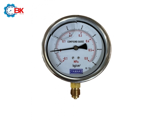 Đồng hồ áp suất Yamaki D100mm -1+6kg/cm2 vỏ inox chân đồng ren 3/8″BSP