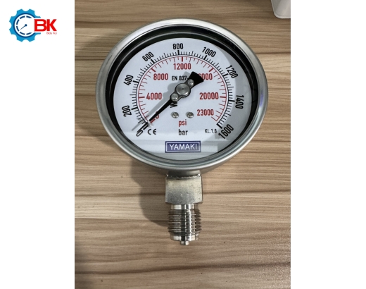 Đồng hồ áp suất Yamaki D100mm 0-1600bar Inox316SS toàn bộ chân đứng ren 1/2"BSP