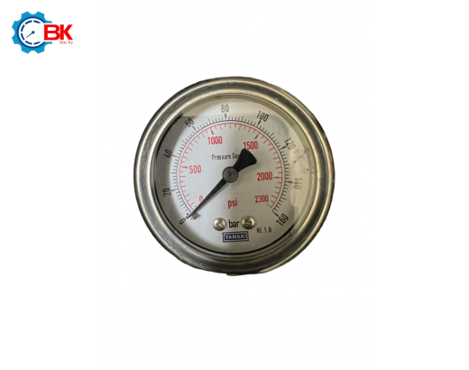 Đồng hồ áp suất D50mm 0-160bar vỏ inox chân đồng chân sau 1/4"NPT
