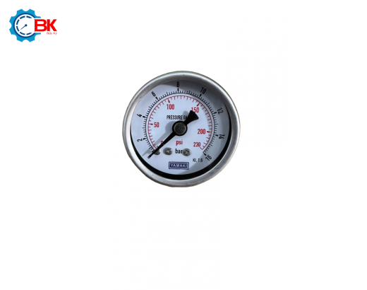 Đồng hồ áp suất Yamaki D40mm 0-16bar vỏ thép chân đồng ren sau 1/8"NPT