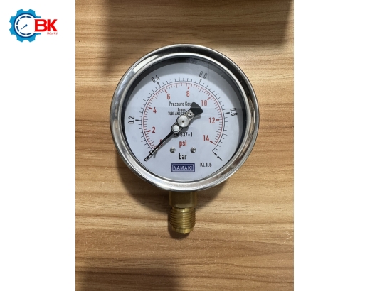 ĐỒNG HỒ ÁP SUẤT YAMAKI D100MM 0-1BAR VỎ INOX CHÂN ĐỒNG CHÂN ĐỨNG 1/2″BSP