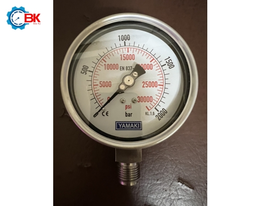 Đồng hồ áp suất Yamaki D100mm 0-2000bar Inox316SS toàn bộ chân đứng ren 1/2"BSP