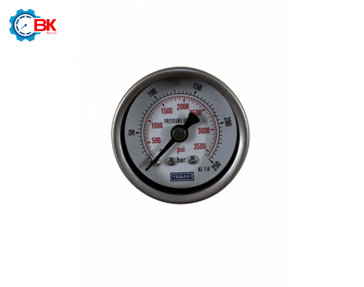  Đồng hồ áp suất Yamaki D40mm 0-250bar vỏ thép chân đồng ren sau 1/8"NPT