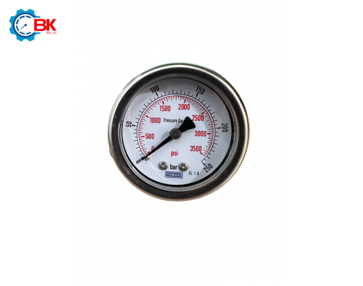  Đồng hồ áp suất D50mm 0-250bar vỏ inox chân đồng chân sau 1/4"NPT