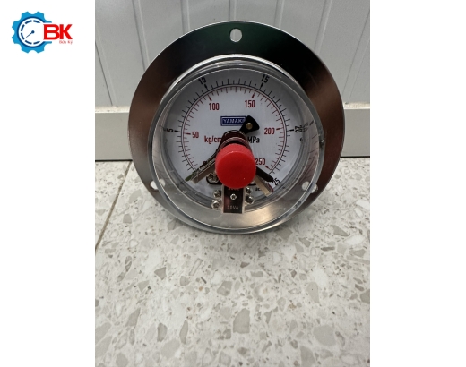 Đồng hồ áp suất 3 kim Yamaki D100mm 0-250kgf/cm2 chân sau ren 1/2″NPT