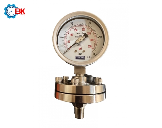 Đồng hồ áp suất màng Yamaki D100mm 0-25bar inox 316SS ren 1/2"NPT