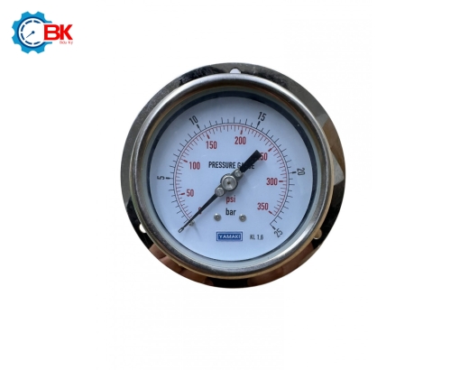 Đồng hồ áp suất Yamaki D100mm 0-25bar vỏ inox chân đồng chân sau 3/8″BSP