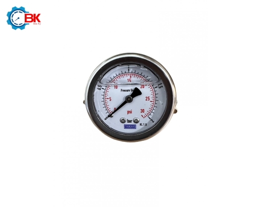 Đồng hồ áp suất D50mm 0-2bar vỏ inox chân đồng chân sau 1/4"NPT