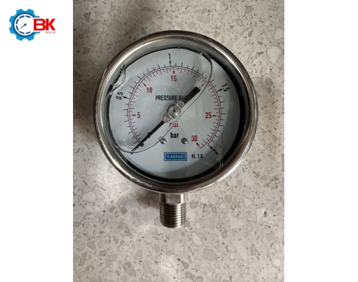 ĐỒNG HỒ ÁP SUẤT YAMAKI D100MM 0-2BAR INOX304 TOÀN BỘ CHÂN ĐỨNG REN 1/2"NPT
