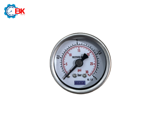 ĐỒNG HỒ ÁP SUẤT YAMAKI D40MM 0-2BAR VỎ THÉP CHÂN ĐỒNG REN SAU 1/8"NPT
