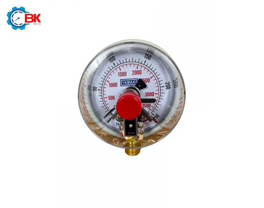 Đồng hồ áp suất 3 kim Yamaki D100mm 0-250kg/cm2 chân đứng ren 1/2″NPT 