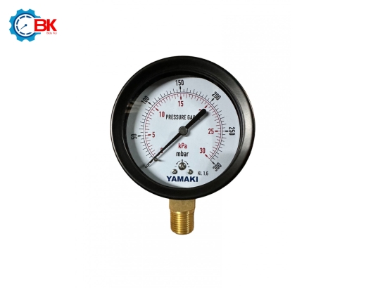 Đồng hồ áp suất thấp Yamaki D100mm 0-300mbar vỏ thép ren đồng 1/2"NPT
