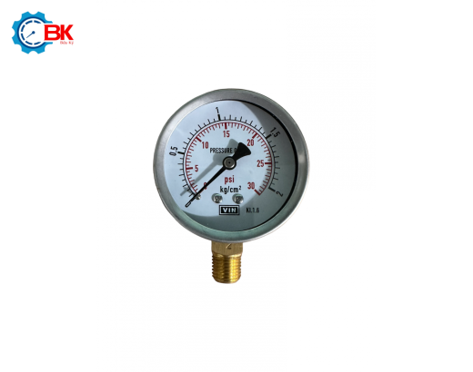 Đồng hồ áp suất hơi VIN D63mm 0-2kg/cm2 chân đứng ren 1/4"NPT