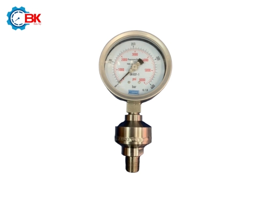 Đồng hồ áp suất màng Yamaki D100mm 0-400bar inox 316SS ren 1/2"NPT