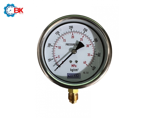Đồng hồ áp suất Yamaki D100mm 0-400kg/cm2 vỏ inox chân đồng ren 3/8″BSP