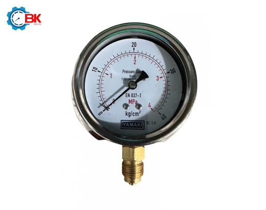 Đồng hồ áp suất Yamaki D75mm 0-40kg/cm2 vỏ inox chân đồng ren 3/8″BSP