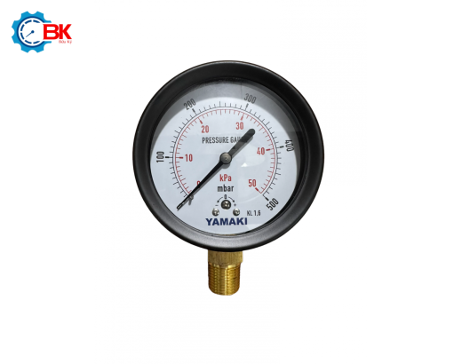 Đồng hồ áp suất thấp Yamaki D100mm 0-500mbar vỏ thép ren đồng 1/2"NPT
