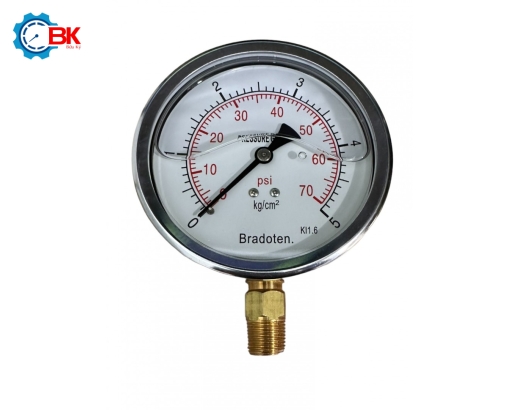Đồng hồ áp suất Bradoten D100mm 0-5kg/cm2 chân đứng ren 3/8″NPT
