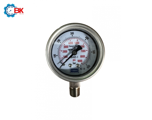 Đồng hồ áp suất Yamaki D63mm 0-600bar Inox316SS toàn bộ chân đứng ren 1/4"NPT