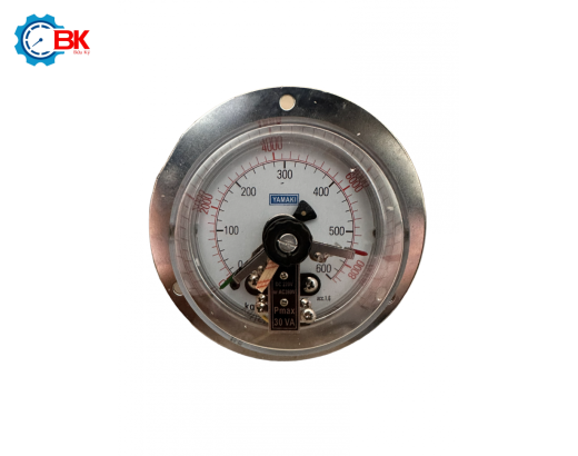 Đồng hồ áp suất 3 kim Yamaki D100mm 0-600kgf/cm2 chân sau ren 1/2″NPT