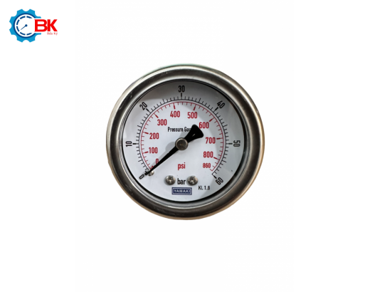 Đồng hồ áp suất D50mm 0-60bar vỏ inox chân đồng chân sau 1/4"NPT