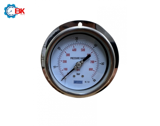 Đồng hồ áp suất Yamaki D100mm 0-60bar Inox316SS toàn bộ chân sau ren 1/2"NPT