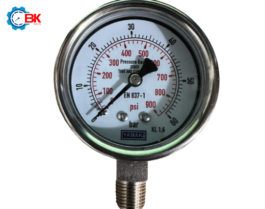 ĐỒNG HỒ ÁP SUẤT YAMAKI D63MM 0-60BAR INOX316SS TOÀN BỘ CHÂN ĐỨNG REN 1/4"NPT