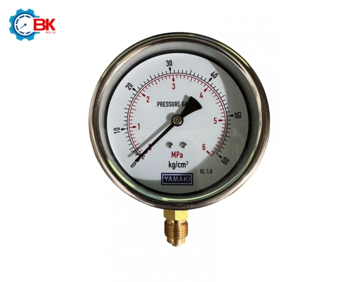 Đồng hồ áp suất Yamaki D100mm 0-60kg/cm2 vỏ inox chân đồng ren 3/8″BSP