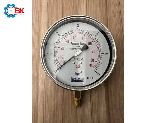 ĐỒNG HỒ ÁP SUẤT YAMAKI D160MM 0-6BAR VỎ INOX CHÂN ĐỒNG CHÂN ĐỨNG 1/2″BSP