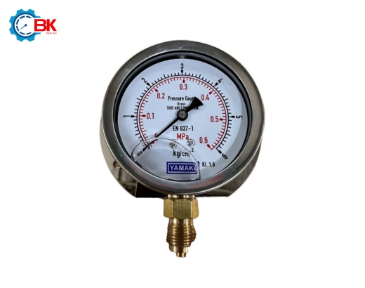 Đồng hồ áp suất Yamaki D75mm 0-6kg/cm2 vỏ inox chân đồng ren 3/8″BSP