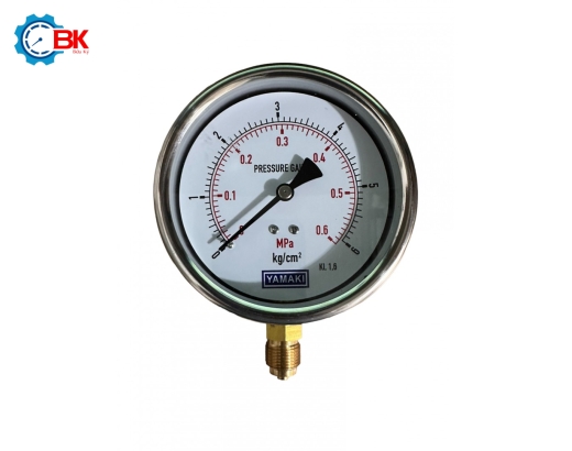Đồng hồ áp suất Yamaki D100mm 0-6kg/cm2 vỏ inox chân đồng ren 3/8″BSP