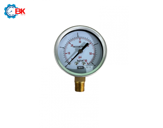 Đồng hồ áp suất hơi WIN D63mm 0-4kg/cm2 chân đứng ren 1/4NPT